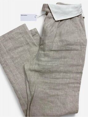 NWT Reformation Light Taupe Stevie Linen Blend Pant Trouser